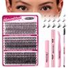 DOINEUFL Kit di 240 ciuffetti di ciglia finte singole, 30-40-50 ciglia singole fai da te, curvatura a D, extension russe durevoli e soffici, per ragazze e donne (8-18 mm misto) (30-50D (strumenti))