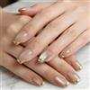Floruvia 24 Pezzi Unghie Finte Francesi Nude e Oro, Unghie Finte Lucenti Quadrate con Bordo Metallico, Kit di Unghie Neutre di Lusso