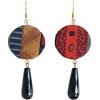 Generico Orecchini Pendenti Boho Etnici con Stoffa Fantasia Multicolore e Goccia Onice Nera, Fatti a Mano, Stile Hippie Bohémien, 9 cm
