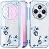 Yarxiawin Brillantini Custodia per Xiaomi Redmi 14C, Estetica Fiore per Xiaomi Redmi 14C Cover Trasparente Glitter Silicone Morbido Sottile Leggera Case Antiurto (Blu-Argento)