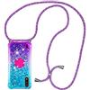 HongMan Custodia con Cordino per Samsung Galaxy A10 / M10, Liquid Quicksand Cover con Collana Practical Stylish, Trasparente Silicone Glitter Liquido Antiscivolo Case per Cellulare Girocollo