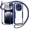 Jrkvniv Cover per Xiaomi Redmi Note 14 Pro Plus con Cordino,360 Gradi Trasparente Custodiacon con Protezione Schermo Integrata,Bumper Rugged Custodia con Regolabile Tracolla Corda Collana -Blu