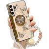 Fofvccv Custodia con Catenella per Telefono per Samsung Galaxy S25, Disegno motivo farfalle floreali Cover Antiurto con bracciale di perle e supporto pieghevole in Strass per Samsung S25 - DLH Rose