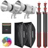 GODOX LE200Bi 220W Kit luce video LED COB bicolore con 90×60cm softbox a sgancio rapido, stativo da 280 cm / 9,18 piedi, 2800K-6500K, CRI 98+, Bluetooth/DMX per studio, produzione video YouTube bian