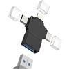 Aksenli Adattatore USB C Lightning Micro USB Maschio a USB Femmina(3in1)per iPhone 16 15 14 per Apple Type c Cavo OTG 3.0 Camera Tastiera Chiavetta Lettore Schede per iPad Compatibile per Samsung Card Reader