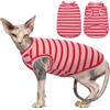 OUOBOB Abbigliamento per gatti Sphynx, Cornish Rex e Devon Rex: camicie traspiranti a righe, maglioni estivi