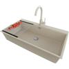 PRIMAGRAN Lavandino Angolare Beige 88x50cm, Lavello in Granito a 1 vasca + Rubinetto 32x20cm + Set di accessori, Lavabo da Cucina Incasso al Mobile 90cm - Oslo 90 Top S676