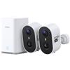 aosu Cámara de Vigilancia 2K Exterior e Interior Kit 2 Cámaras con Aosubase 2.0 Sin Suscripción 32GB Almacenamiento Local Cámara Inalámbrica Sensor PIR Alarma Luz Audio Bidireccional Visión Nocturna