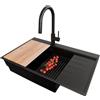 PRIMAGRAN Lavandino da Cucina Tutto Nero 78x50cm, Lavello in Granito a 1 vasca + Rubinetto 40x20cm + Set di accessori, Lavabo da Cucina Incasso al Mobile 60cm - Sydney Ergo S571