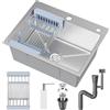 GUIVACI Lavello Cucina in Acciaio Inox 55x43cm, Lavandino da Incasso e Sottotop con Cestello Filtro, Sicrone e Kit Drenaggio Completo