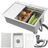 SCYOMSTORE Lavello Cucina 70x50 cm 1 Vasca Acciaio Inox 304 Spazzolato,Lavandino Cucina con Gocciolatoio e 3 Fori Rubinetto,Set Completo con Tagliere,Sifone e Kit di Scarico,Installazione Appoggio o Sottopiano
