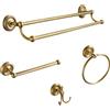 TooCust Set di 4 accessori da bagno in ottone anticato color oro - Portasciugamani da 61 cm, accessori da bagno in ottone antico - Set di accessori per il bagno a parete