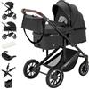 Daliya® FLEXI-PRO M 2 in 1 passeggino combinato e passeggino - Set XXL - Passeggino da viaggio con una sola mano, protezione dalle intemperie, seggiolino sportivo, borsa fasciatoio, tavolo da gioco
