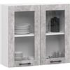 AKORD | Pensile da Cucina a Parete - Vetrina Sospesa in Vetro 80 cm, H720 | 2 Ripiani e 2 Anta Armadio da Cucina | Componibile Mobili da Cucine Armadi | Pannello laminato | Bianco & Cemento