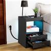 Wohenster Comodini Camera da Letto Moderno, Comodino Cameretta con Luci a LED, Presa e Porta USB, Mobiletti Salvaspazio, Credenza Soggiorno, Mobile da Letto Nero, Cassettiera Piccola 60x40x35 cm