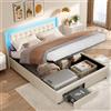 JOROBURO Telaio per letto king size con 2 cassetti, 180 x 200 cm, telaio per letto con piattaforma imbottita con spazio sollevabile e luci a LED, supporto a doghe in legno, non serve rete