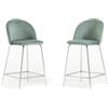 SIEDITI FUORI E DENTRO Set di 2 sgabelli Sara XL imbottiti in velluto per cucina/bancone/sala da pranzo con gambe in metallo h.65cm (Velluto Verde Giada, Gambe Argento)