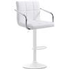 CLP Sgabello Design Lucy in Similpelle I Sedia Sgabello con Schienale Girevole E Regolabile 63-84 CM I Sedia Bar con Braccioli, Colore:Bianco, Colore del Telaio:Bianco