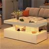 BLSYHDH Tavolino rettangolare da salotto con LED e 2 cassetti, moderno tavolo da soggiorno, bianco, tavolino da caffè per soggiorno (bianco)