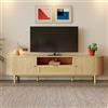 NADEUSAK Mobile TV con cassetti in rattan, scomparti aperti, piano arrotondato, gambe in metallo effetto legno, mobili da soggiorno multifunzionali