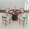GrandCA HOME Set Tavolo e Sedie da Pranzo: Tavolo da Pranzo Rotondo in Legno da 120 cm + 4 Sedie, Per 4-6 Persone, Marrone Scuro + Grigio