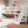 Rosebibi Letto a Castello 90x200 cm, Adatto per Bambini e Ragazzi, con Contenitore Idraulico, Scala e Ringhiera, Montaggio Semplice, Legno Massiccio, Letto per Ospiti, Dormitori e Camerette (bianco)