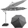 KOMFOTTEU Ombrellone da Giardino 3x3m con LED e Pannello Solare, Ombrellone Parasole con Sacchi di Sabbia, Anti UV, Impermeabile, Regolabile ad Angolo, con Manovella (Grigio)
