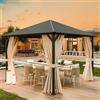 UDPATIO Gazebo da Giardino 3x3 m in Policarbonato, Tetto Singolo con Tende, Gazebo per Esterni Resistente al Vento e UV, Struttura in Alluminio per Giardino, Terrazza, Champagne