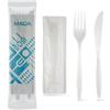 MAQA 100 Bis Posate Compostabili in CPLA Imbustate Singolarmente + Tovagliolo 2 Veli - Set Coltello e Forchetta, Certificati 100% Riutilizzabili