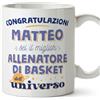 Mugffins Tazza Personalizzata in ceramica per ALLENATORE DI BASKET uomo 11 oz / 350 ml - In italiano - Migliore dell'universo - Idea regalo per compleanno, anniversario, natale, laurea