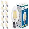 Bratek 10 Lampadine Led E14 Luce Fredda Vintage a Candela 6500k 6W 660 Lumen - Lampadina Vintage Attacco Piccolo e14 a Filamento Led Trasparente Equivalente 75W a Incandescenza o 60w Alogena
