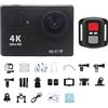 BJdfgE Action camera H9 4K con stabilizzazione dell'immagine, impermeabile 30M, 30FPS, schermo da 2,0 pollici, Wi-Fi(With 32G Card; Black-telecontrol)