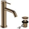 hansgrohe Tecturis S - Rubinetto per lavabo con scarico a tirante, Miscelatore lavabo risparmio idrico (EcoSmart) con altezza bocca 105 mm, bronzo spazzolato, 73310140