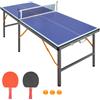 feynoss Tavolo da ping pong pieghevole, salvaspazio, mini tavolo da ping pong con 6 gambe, include rete, racchetta e pallina, tavolo multifunzione per allenamento a casa, pieghevole per interni ed esterni