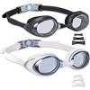 Generic Occhialini da nuoto 2 Pack Anti-fog Anti-UV Silicone Occhialini da Nuoto Adulto Donne Uomini Giovani Bambini Bambino nero+bianco