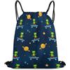 Generic Green Alien Skateboard Starry Sky Tasche Coulisse Sacca con Cordoncino Pieghevole Stringa per Vacanze Viaggi Uomo Borsa Coulisse 36X42Cm