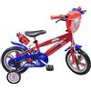 albri Bici Bambino di Spiderman da 12 Pollici, con stabilizzatori laterali, scudo, campanello, mada in italy