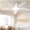 Passky Ventilatore da soffitto da 132 cm con illuminazione e telecomando, motore DC silenzioso, 5 pale, 6 velocità, 3 temperature di colore, timer, bianco