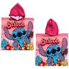 CARTOON Poncho Mare Bambina Stitch 50x100 cm Accappatoio Microfibra 100% Poliestere Asciugatura Rapida Telo Poncho con Cappuccio Rosa Tropicale Disney Idea Regalo