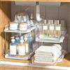 Delamu Organizzatori multiuso a 2 ripiani da bagno sotto il lavandino, impilabili per dispensa da cucina, organizer estraibile per armadietto dei medicinali con divisori mobili, bianco, confezione da