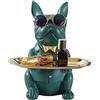 suruim Statuetta e salvadanaio a forma di bulldog, con vassoio, in resina, scultura a forma di animale, decorazione da tavolo, multifunzione, decorazione per casa e ufficio (verde)