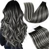 LaaVoo Extension Capelli Veri Biadesivo 20pz Nero con Silver Naturale Umani Lisci Remy Extension Biadesive Capelli Veri Invisibile Adesive 30cm 30g #1b/s/1b