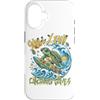 Forofo 100 Custodia per iPhone 16 Divertente tropicale Surfing Sea Turtle Summer Beach Vacation