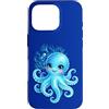 Ocean Aesthetic Decor Custodia per iPhone 16 Pro Carino Polpo Cartoon Teal Blu Mare Subacqueo Bella