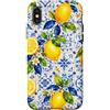 Preposh Custodia per iPhone X/XS Limone Blu Piastrelle Estate Preppy Italiano Europeo Estetica