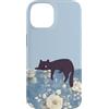 Animal Print Cute And Fun Custodia per iPhone 14 Lazy Cat Rose Blu Pastello Floreale