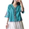 ZMIN Abbigliamento cinese Donne Cotone Lino Camicetta Vintage Tang Suit Shirt Ricamo Cina Stile Etnico Cheongsam Top, Blue-en8, XL