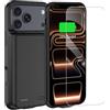 FLSTOR Custodia con batteria per iPhone 17 Pro Max da 6,9, 7000 mAh, ad alta capacità, con pellicola proteggi schermo, colore nero