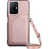 Paekear Custodia con Collana per Xiaomi 11T / Xiaomi 11T Pro 5G con Cordino e Porta Carte, Cover Portafogli di Pelle PU [Antiurto] [AntiGraffio] [Antiscivolo] con Cordino Case con Laccio Tracolla, Rosa