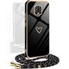 YAMCCCSE Cover per Xiaomi Redmi Note 9 Pro/9S/9 Pro Max con Collana Amore Cuore Custodia per Silicone Sottile Laccio Tracolla Case con Protezione Fotocamera Dorata Placcatura Cornice Paraurti